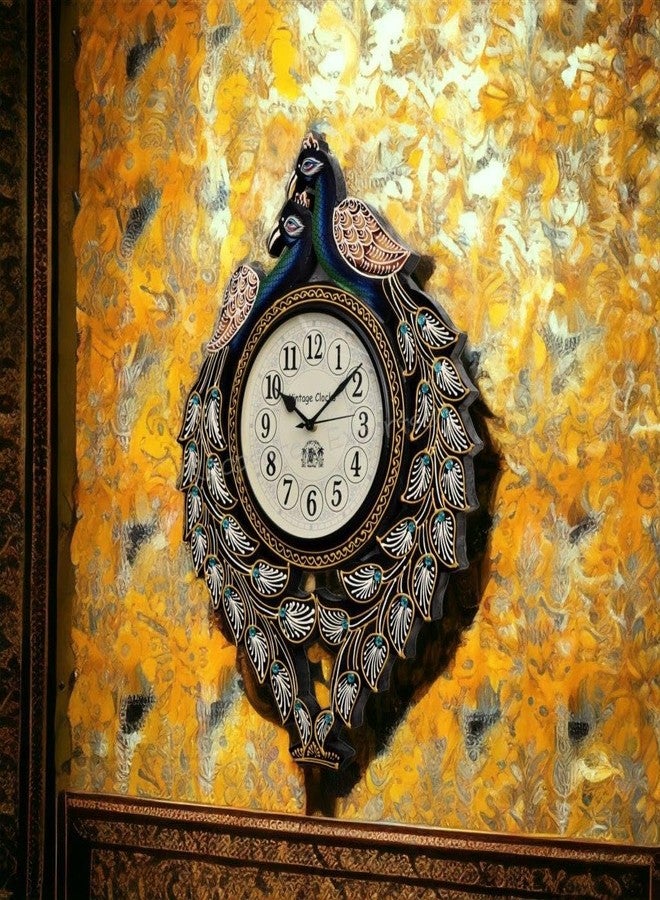 Vintage Clock Large Peacock Pine Wood Clock - Image 4